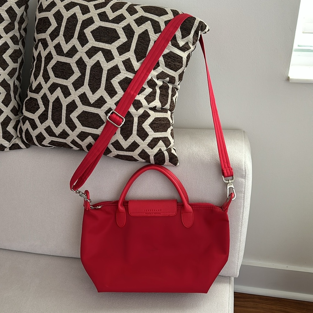 LONGCHAMP MODELE DEPOSE RED NYLON MEDIUM BAG WITH SHOULDER CROSSBODY STRAP - Picture 5 of 14